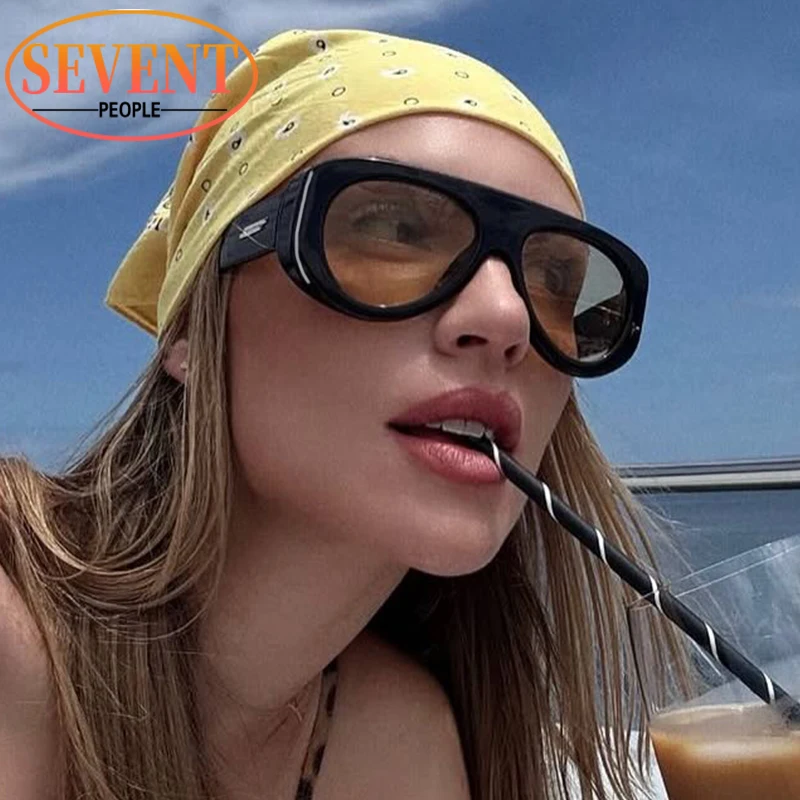 

Y2K Punk Pilot Shield Sunglasses Women 2025 Luxury Brand Vintage Oversized Toad Mirror For Ladies Fashion Outdoor Oval Shades