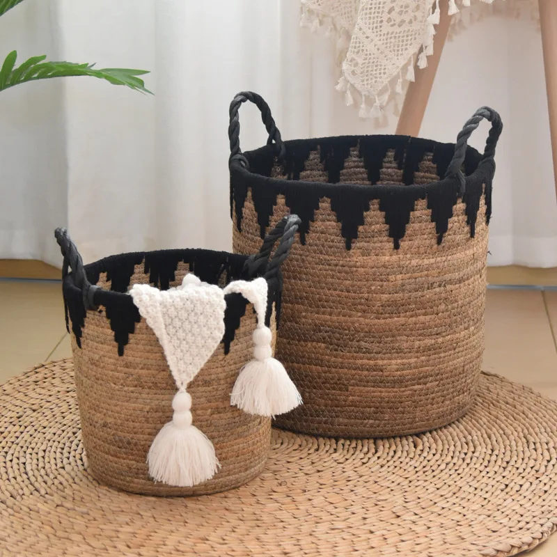 

Household large-capacity dirty laundry basket sundries toy storage basket Handmade straw storage basket
