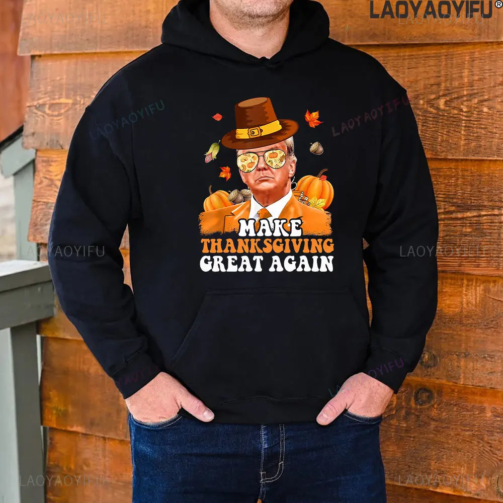 Make Thanksgiving Creat Again Graphic Sweatshirt Happy Thanksgiving Day Orange Drop Shoulder Woman Man Hoodie Winter Creative