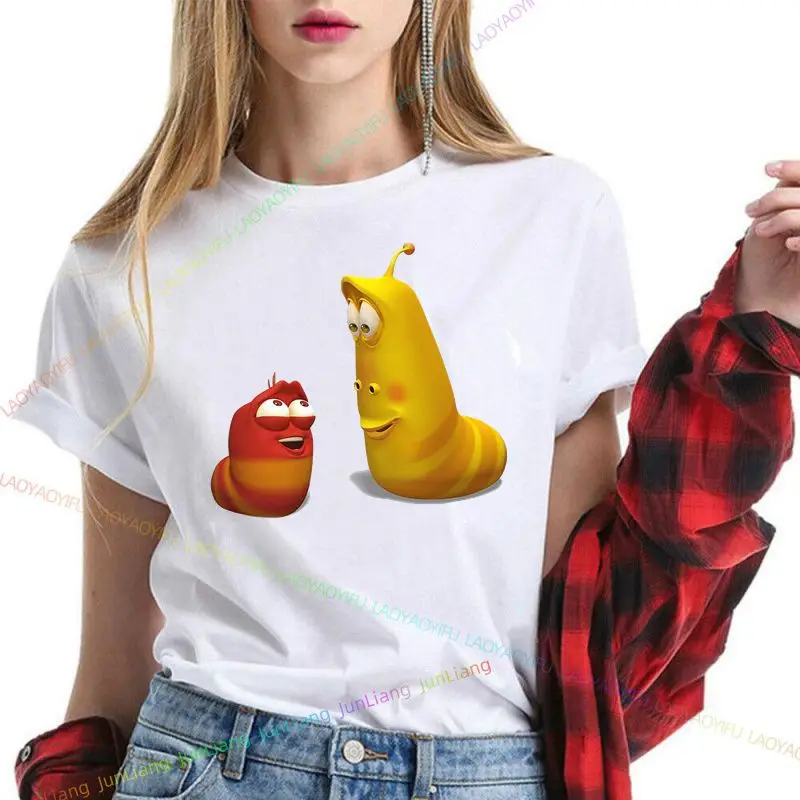 Cartoon larva printed children's funny T-shirt Korea Funny insect larvas  Tshirt Summer short sleeve Harajuku top