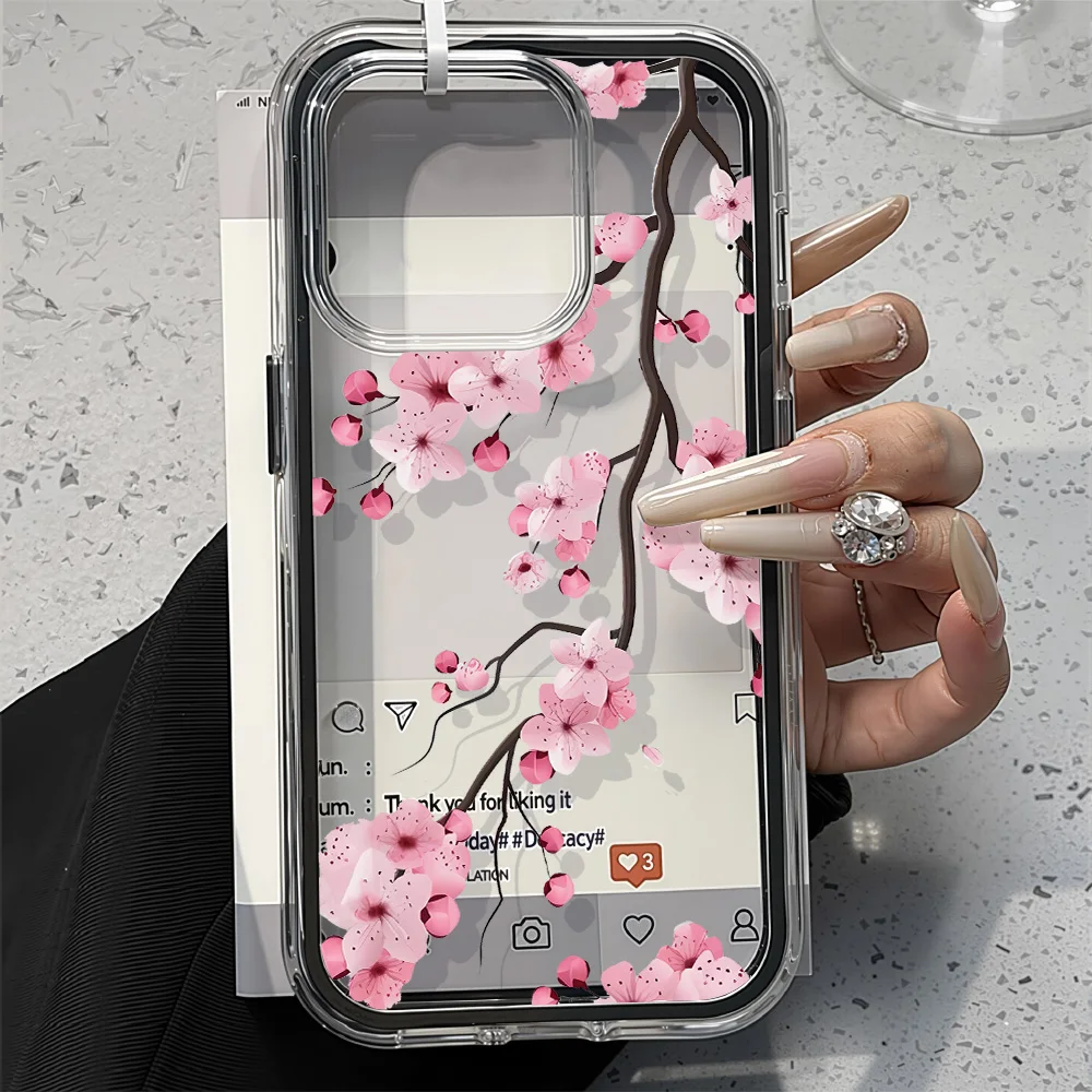 Telefon Rosa Sakura Blume Fall Für iPhone 17 Pro Max 13 11 15 16 14 12 17 Air stoßfest Abdeckung Silikon Transparent Funda
