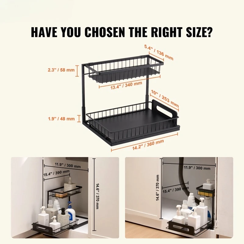 2 Tier Pull Out Cabinet Organizer Under Sink Organizer Slide Out Drawer Cabinet Organizer Sliding Storage Shelf