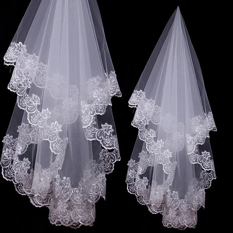 

Women 120CM One Layer Lace Edge Veil Ivory Long Viel Wedding & Events Bridal Hair Accessories