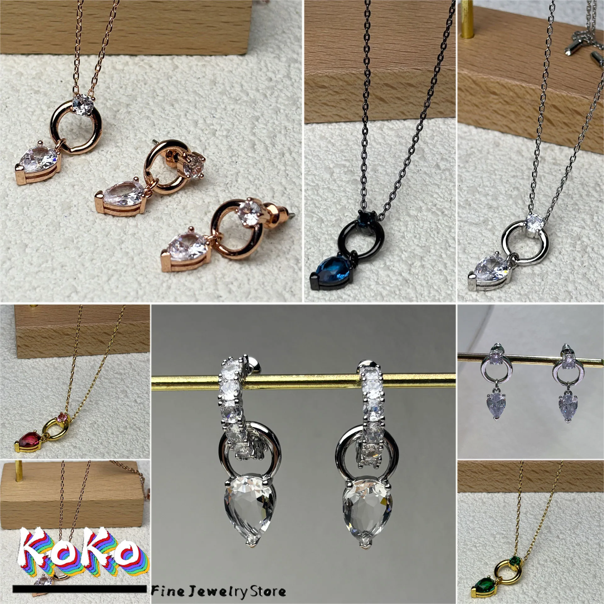 

Original Luxury Charms Water Droplets Necklace Crystal Trendy Jewelry Sets for Women Bracelet Ring Earring Party Accessories