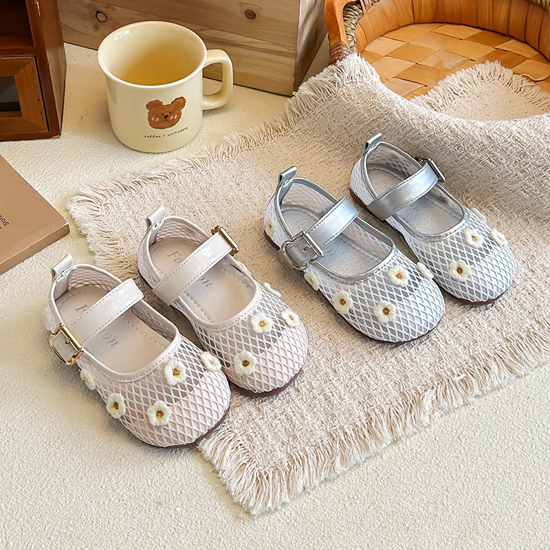 Summer Girls Single Mesh Hollow Flat Shoes Fashion Breathable Versatile Outdoor Kids Sneakers