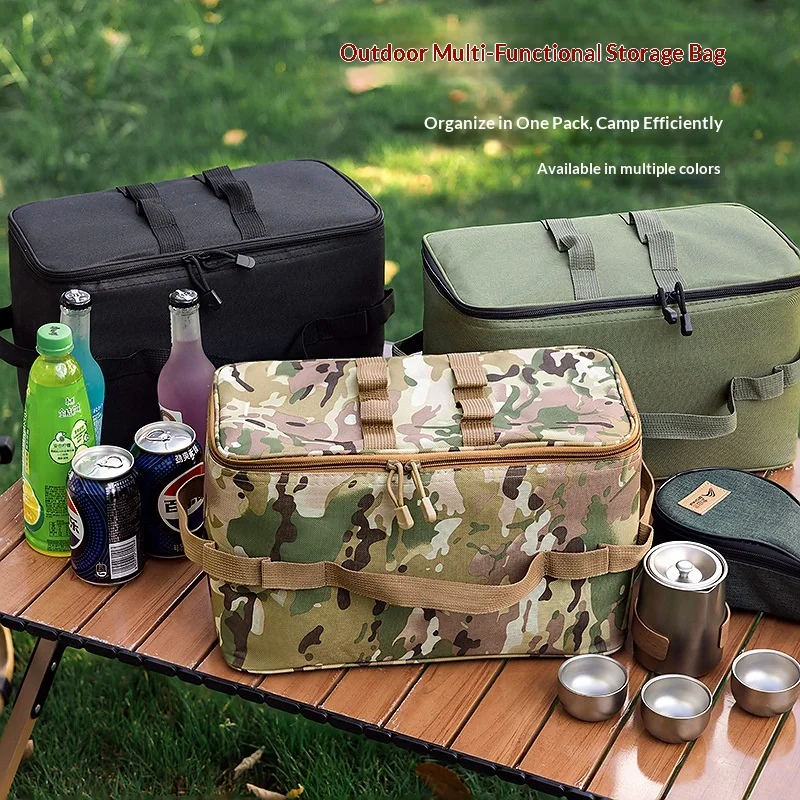 Large Capacity Outdoor Camping Storage Bag - Ground Nail Tool Bag with Picnic Cookware Utensils Kit Gas Canister Organizer