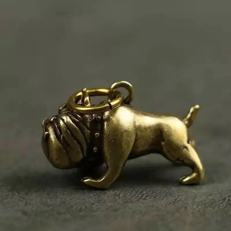 Pure Brass Cute Cartoon Dog Key Chain Pendants Vintage Metal Copper Animal French Bulldog Pug Figurines Keychain Hanging Jewelry