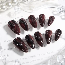 10Pcs Red Gradient Handmade Press On Nails False Nails Almond Luxury Full Cover Fake Nails Artificial Goth Decoration Nail Tips