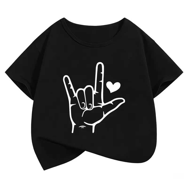 Graphic Hand with Love Printed Design T Shirts Kids Children's T-shirt Boys Girls Summer Spring Casual Top Tee Shirt