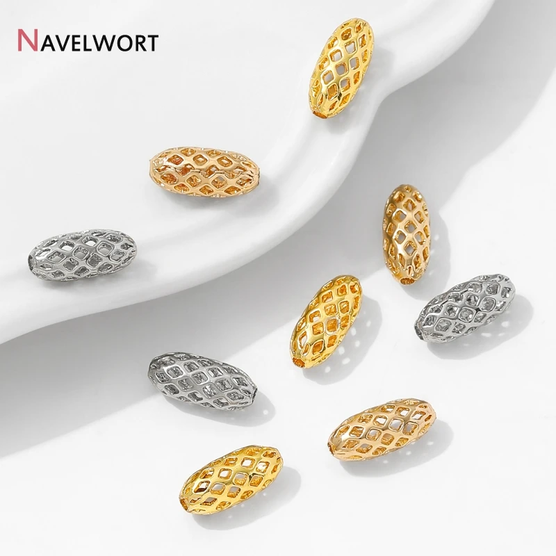 14K/18K Gold Plated Brass Metal Oval Spacer Beads,Beads Separator,For Bracelet Necklace Making Accessories DIY Jewelry Materials