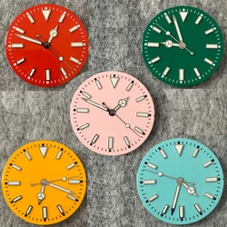 29mm Colorful Watch Dial + Watch Hands Set Green Luminous Watch Accessories Watch Faces for NH35/NH36/8215/Mingzhu 2813 Movement