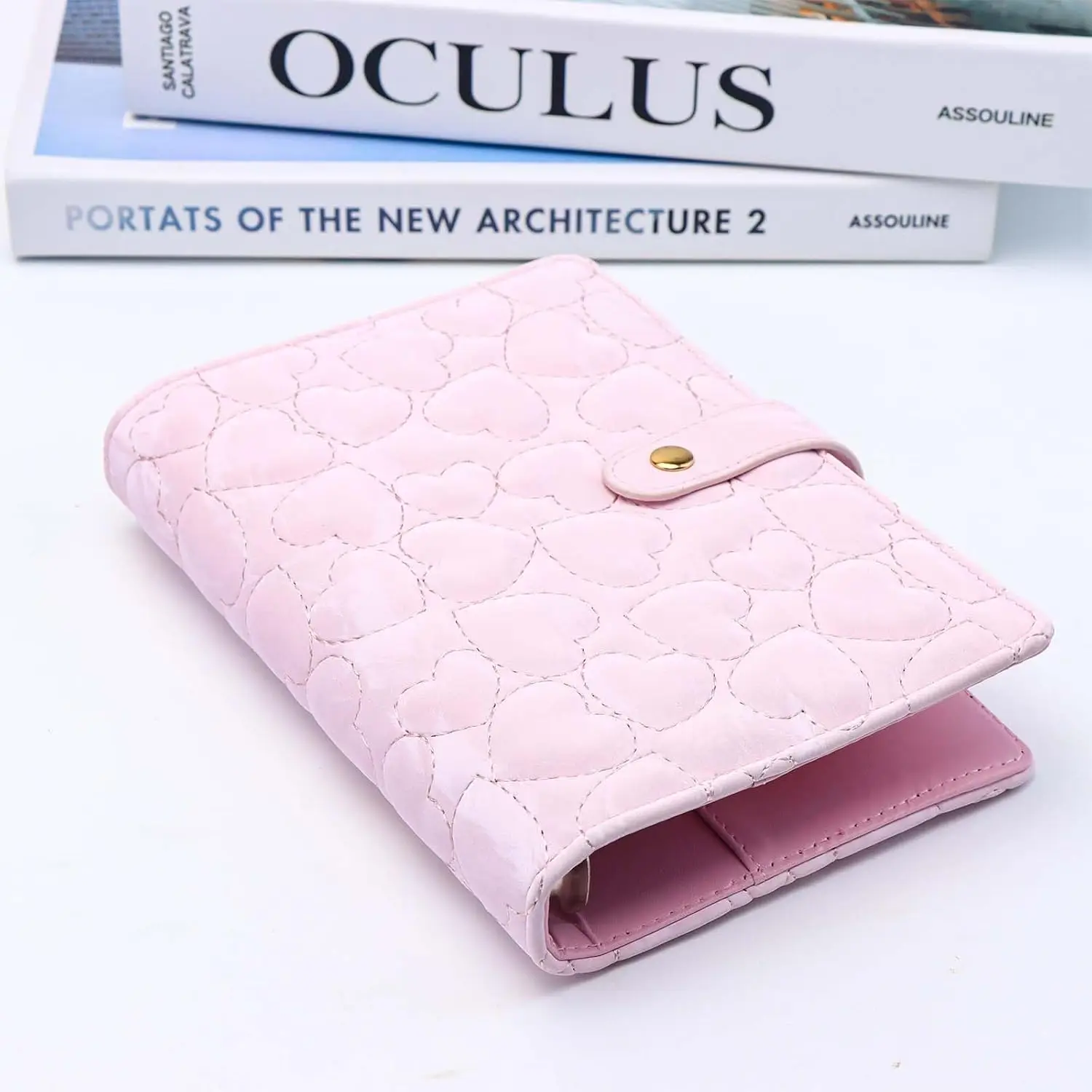

A6 Binder Cover Heart Shaped Stitching PU Leather 6 Ring Loose Leaf Refillable Notebook Round Ring Binder Protector Snap Closure