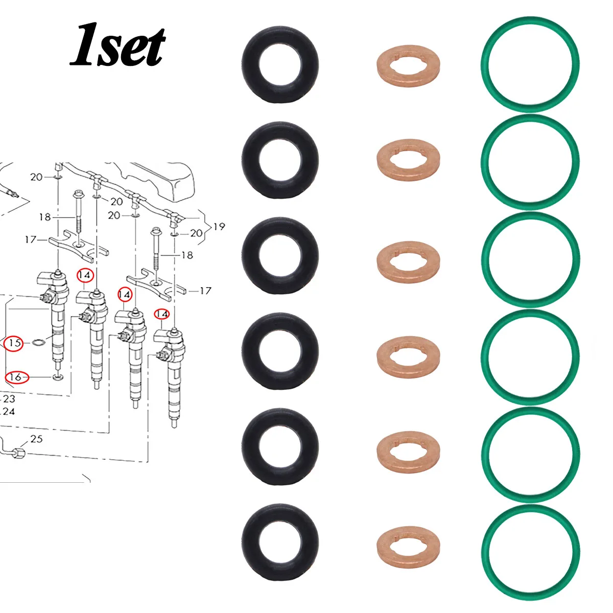 1Set Set Fuel Injector Nozzle Copper Gasket O-ring Seal Kit For Volvo C30  S80 II V40 Cross Country Hatchback Van Audi A4 B8 A3