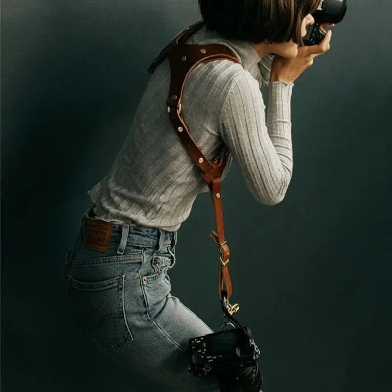 Camera Double Shoulder Strap, Cowhide SLR Camera Double Strap, Digital Photography Double Protection Anti-drop Strap