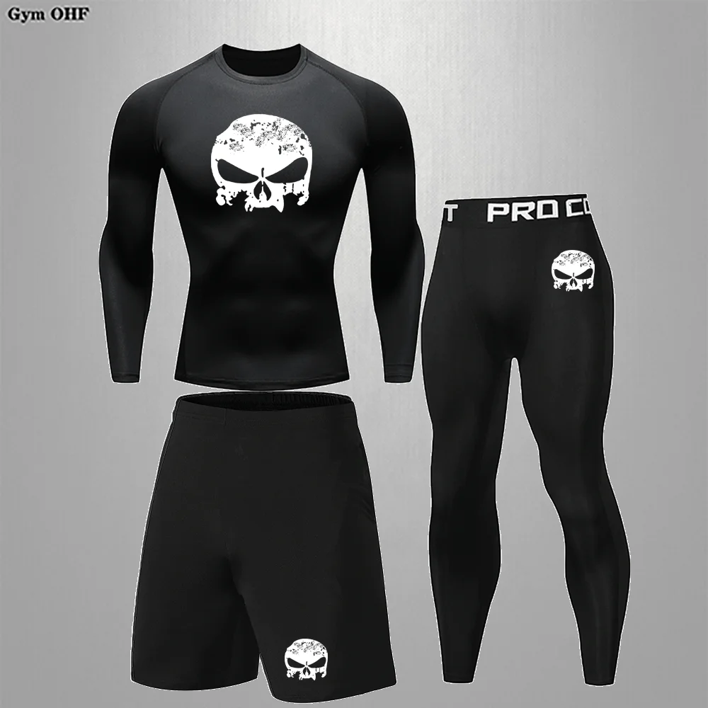 Skull Tracksuit Children\'s Rashguard jiu jitsu Kickboxing Compression Suit Boxing Jerseys Gym Jogging Training Kids Sportswear