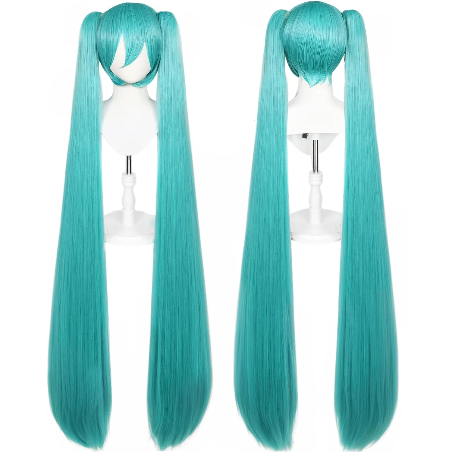 Green Wigs Long Green Wig Double Ponytail Wig for Women Cosplay Hair Net 46 inches Long Straight Greenish Teal Wigs Synthetic