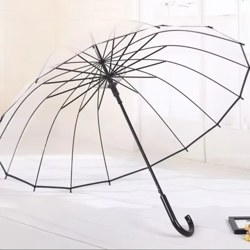 Classic POE Transparent Straight Bar Portable Rugged Durable Manual Steel Business Gift Umbrella