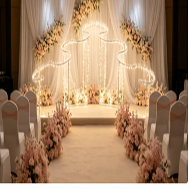 

Trendy Metal Wave Arch S-Shaped Fabric Hanging Curtain for Wedding Decoration New Style Background Curtain