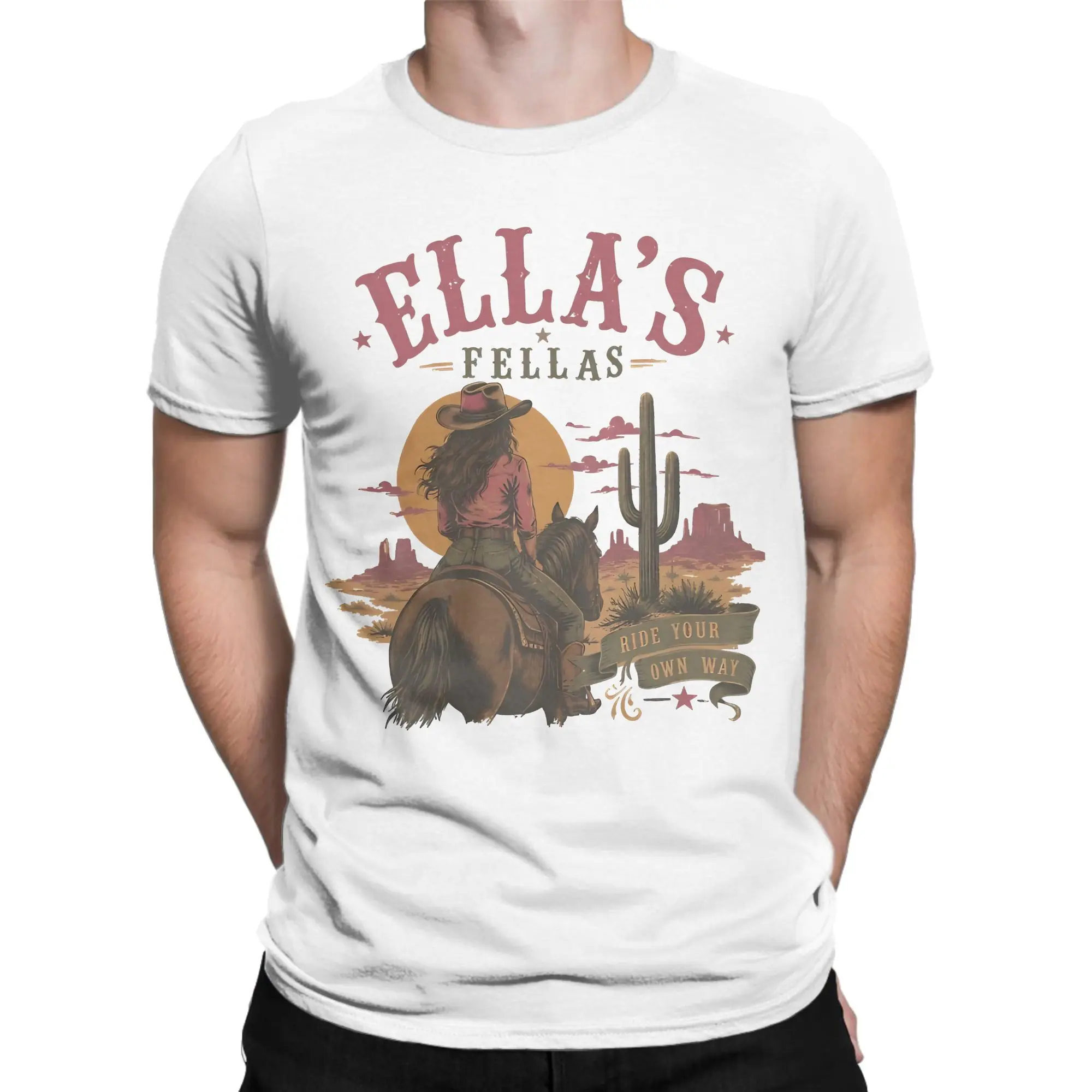 Ellas Fella Cowgirl T Shirts for Men Women Cotton Funny T-Shirts Crewneck  Tee Shirt Short Sleeve Tops Plus Size