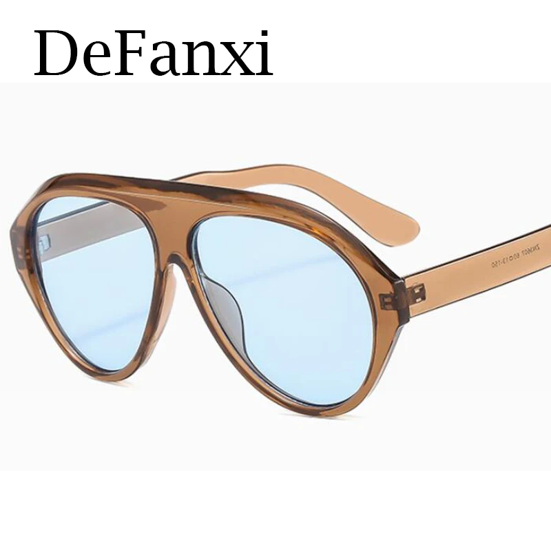 Retro Pilot Women's Sunglasses Big Frame Luxury Brand Tea Blue Color Designer Shades One Piece Popular Oversized Sun Glasses