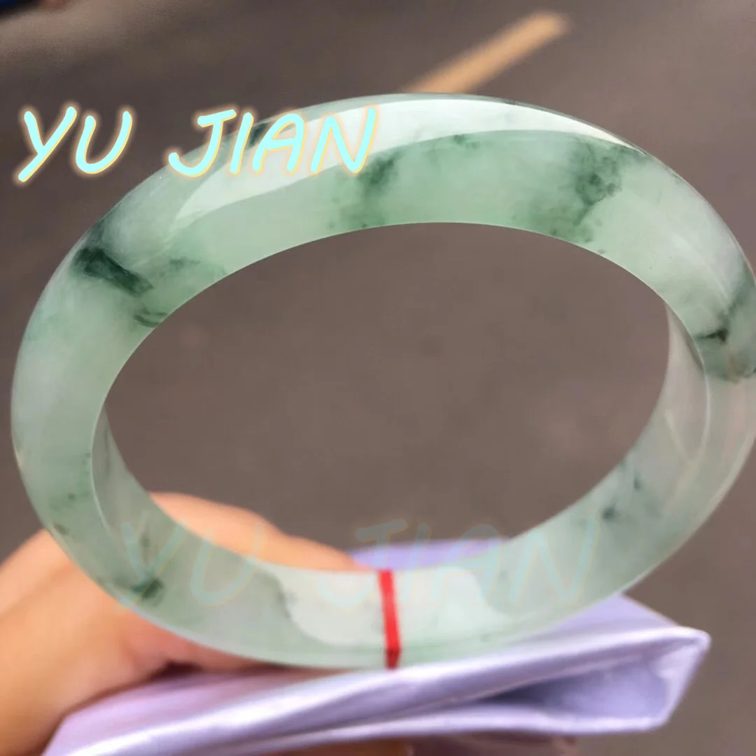 Natural Burma Jadeite Ice Floating Flower Bracelet Exquisite Jade Bangles Starry Sky Color Positive Ring Handring Fine Jewelry