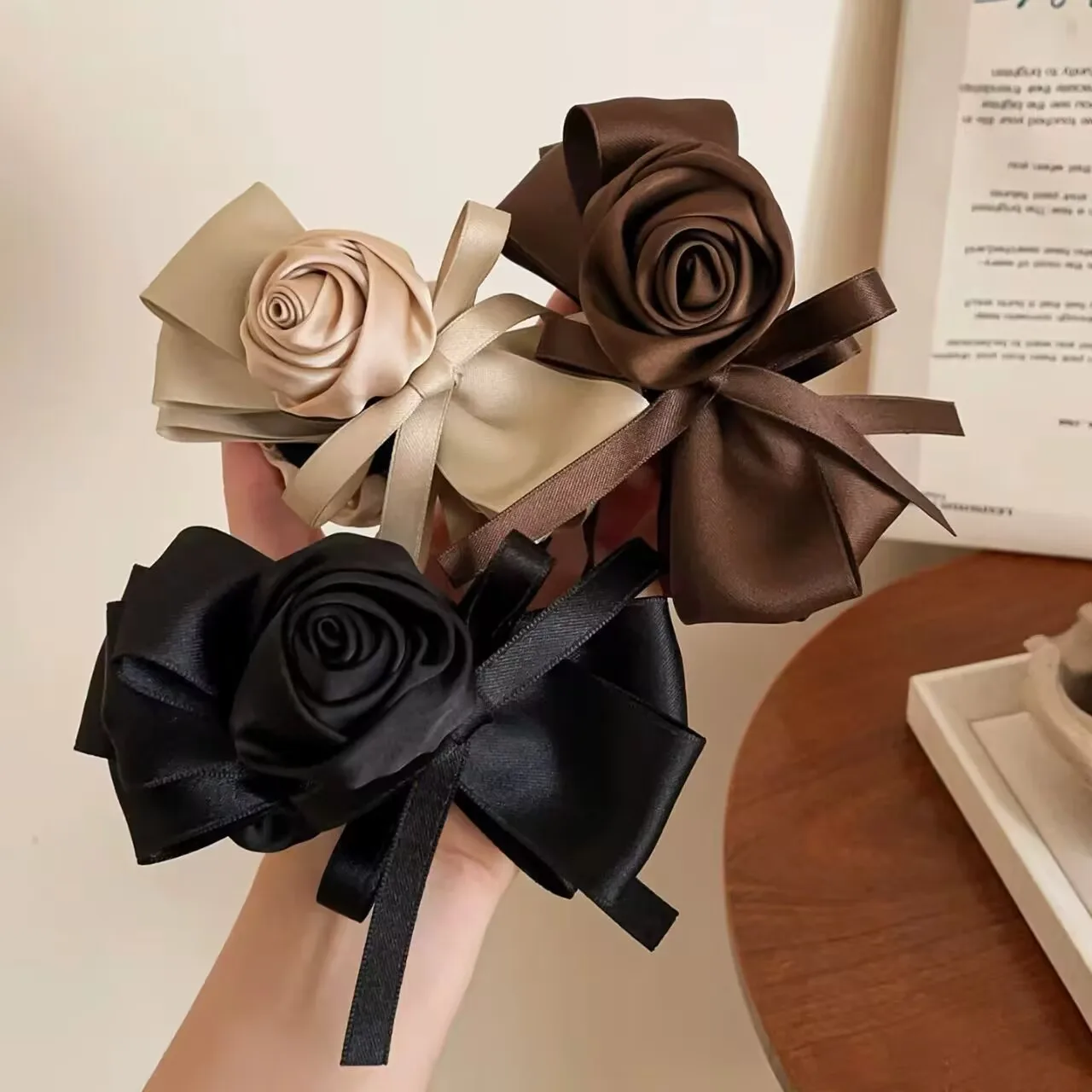 

French vintage satin rose flower snapback hair clip for the back of the head of a lady a high-end style for updo hairstyle woman