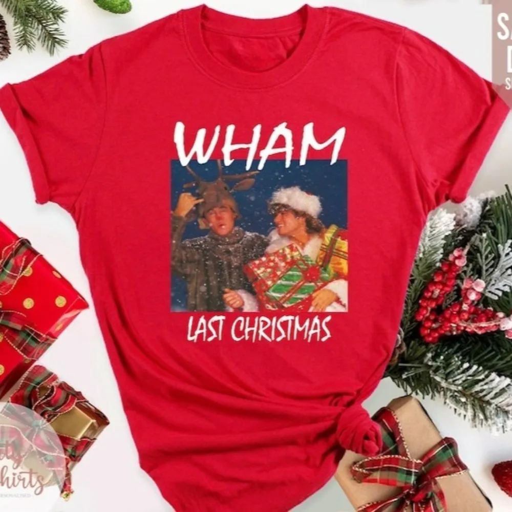 تي شيرت Wham Last Christmas تي شيرت عيد الميلاد 2025 عيد الميلاد السعيد! أزياء عارضة قصيرة الأكمام التي شيرت عطلة حزب قمم ملابس الرجال