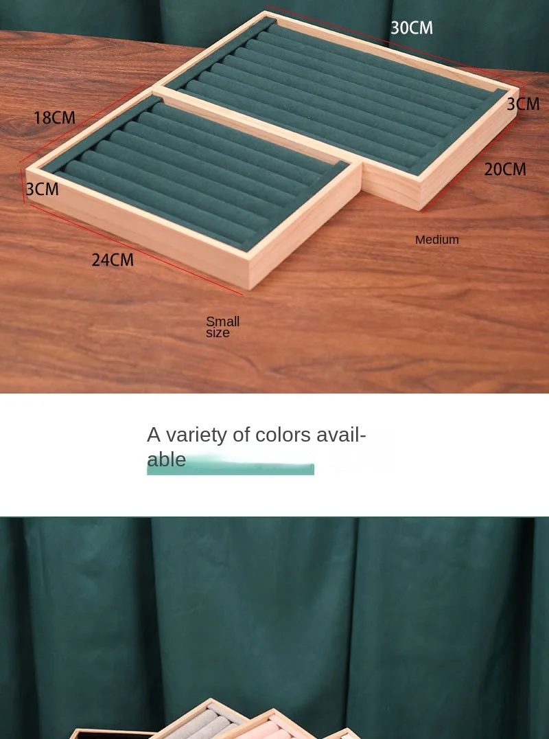 Solid Wood Small Flannel Ring Display Plate, Stud Earrings, Bracelet, Storage and Finishing Box, Ring Jewelry