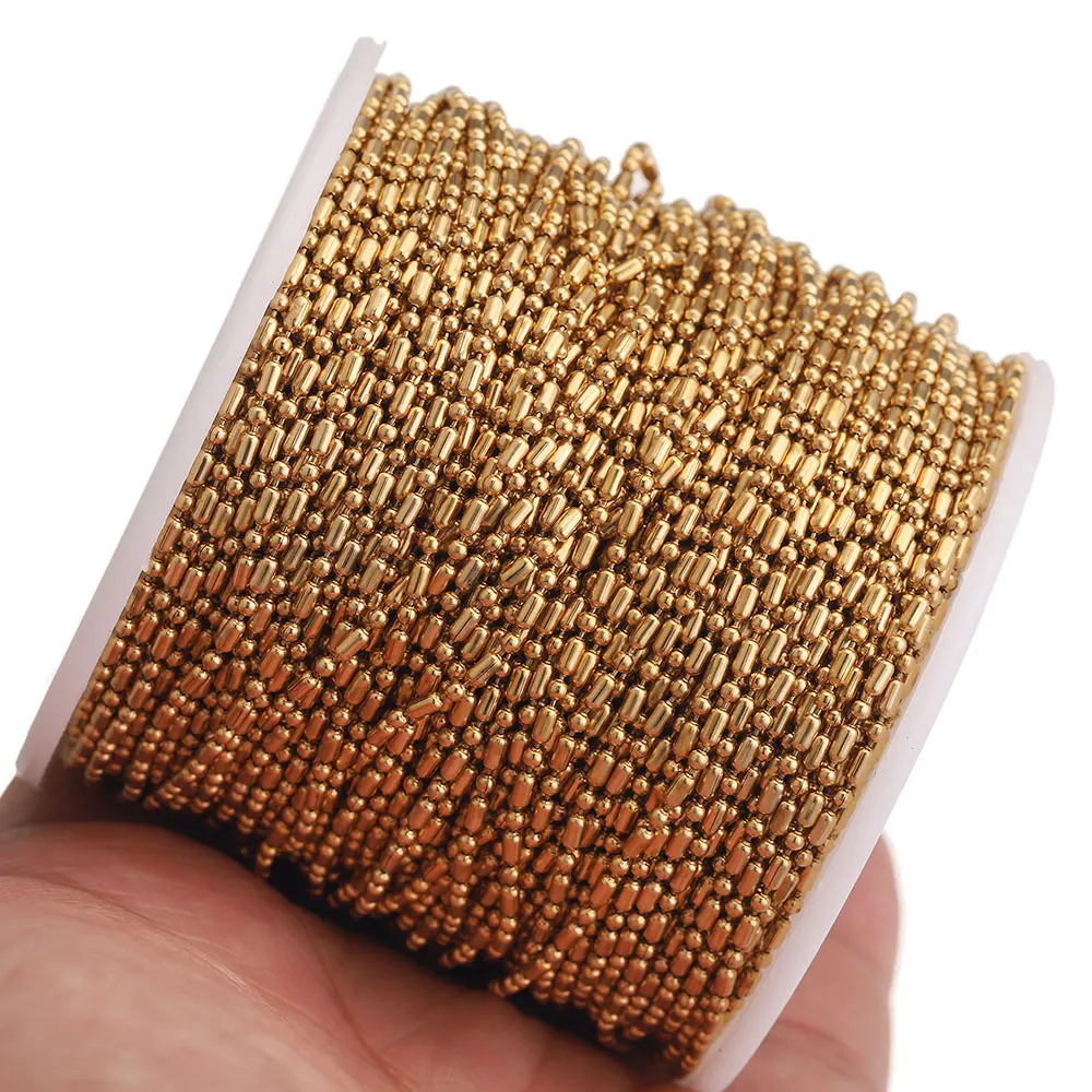 2m/lot 1.5mm Gold Stainless Steel Tiny Beads Chain  for Diy Jewelry Making Supplies Necklace Waist Belly Wholesale Bulk Items