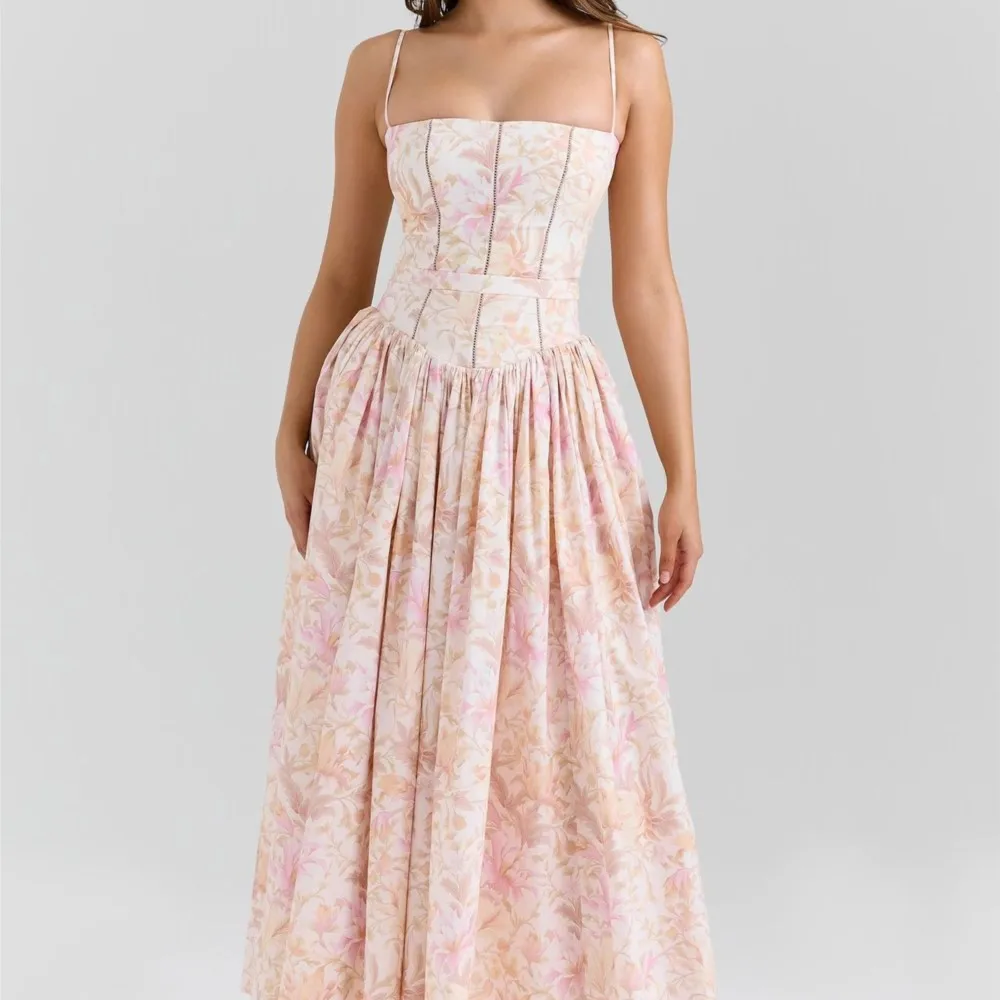 

New Sexy Dress For Spring Summer Elegant Fashionable Gentle Style Suspender Sleeveless Mid-waist Pleated Long Vest Dresses