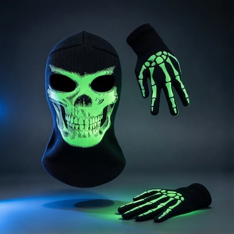 Luminous Cotton Balaclava Ghost Skeleton Mask Skull Ski Headwear Scarf Hood Motorcycle Helmet for Outdoor Motorcycle Hiking