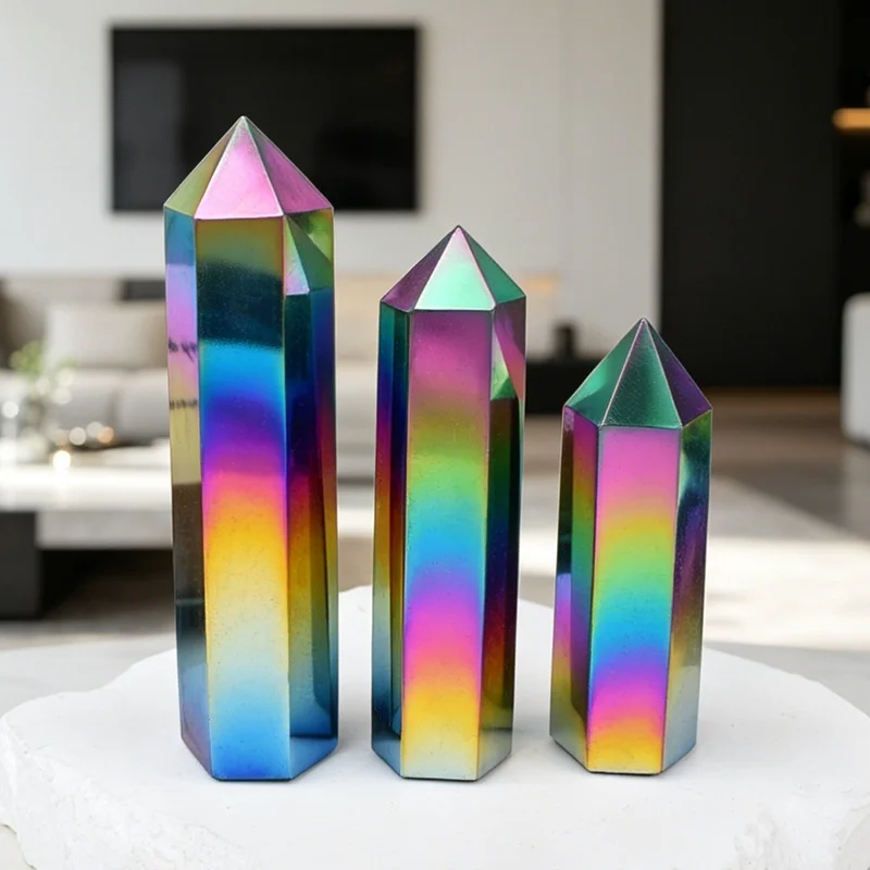 1 Stück Aura-Kristallspitzenturm, natürlicher Quarz-Obsidian-Obelisk, Zauberstab, Heilstein, Heimdekoration, Geschenk