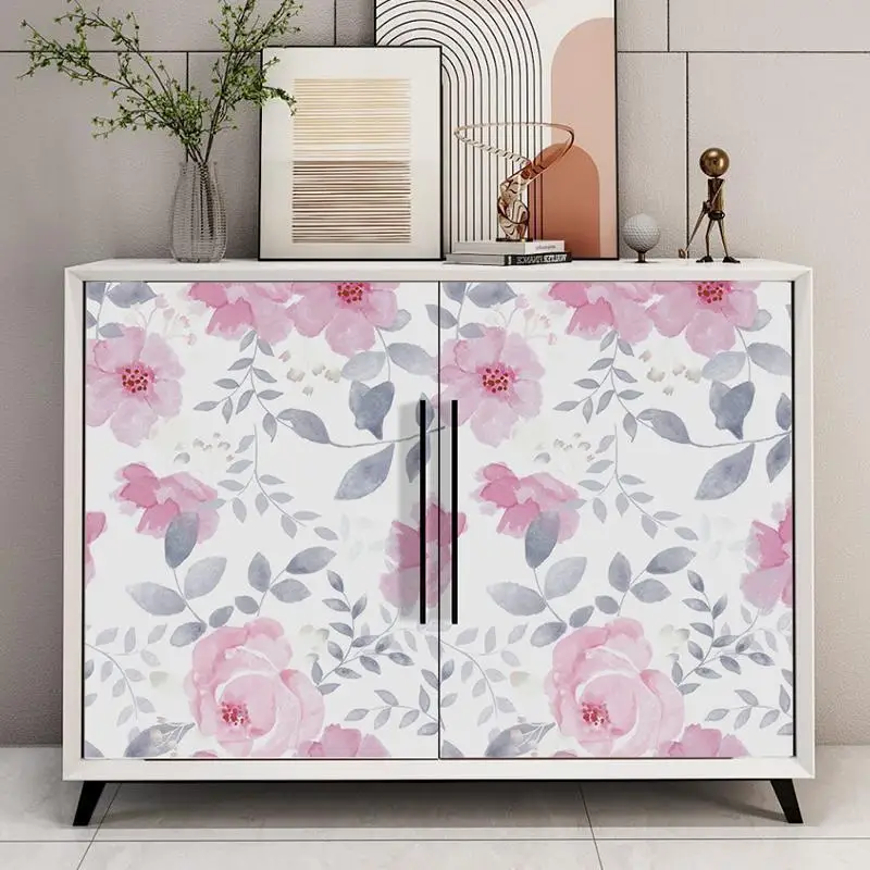 

Watercolor Pink Flower Removable Peel and Stick Wallpaper Floral Self Adhesive Wallpaper Vinyl Film for Wall Cabinet Decor