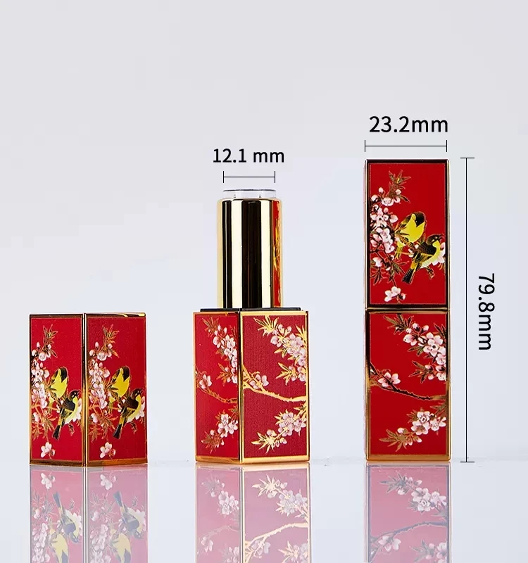 12.1mm Lipstick Tube Empty Containers Chinese Style Magnetic Buckle 3D Embossed Lip Balm shell mold Square Refillable Bottles