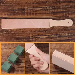 Knife Sharpener Set Wooden Handle Leather Sharpening Strop Handmade Razors Polishing Board And Polishing Wax Leather Paste