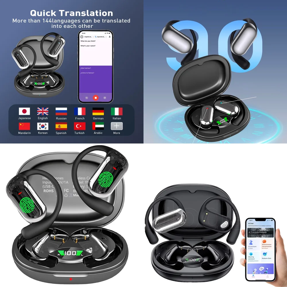 

BT 5.4 Wireless Ear Phone with AI Language Translation OWS Clear Calls Earbuds with LED Display Mobile Accessories Wholesale