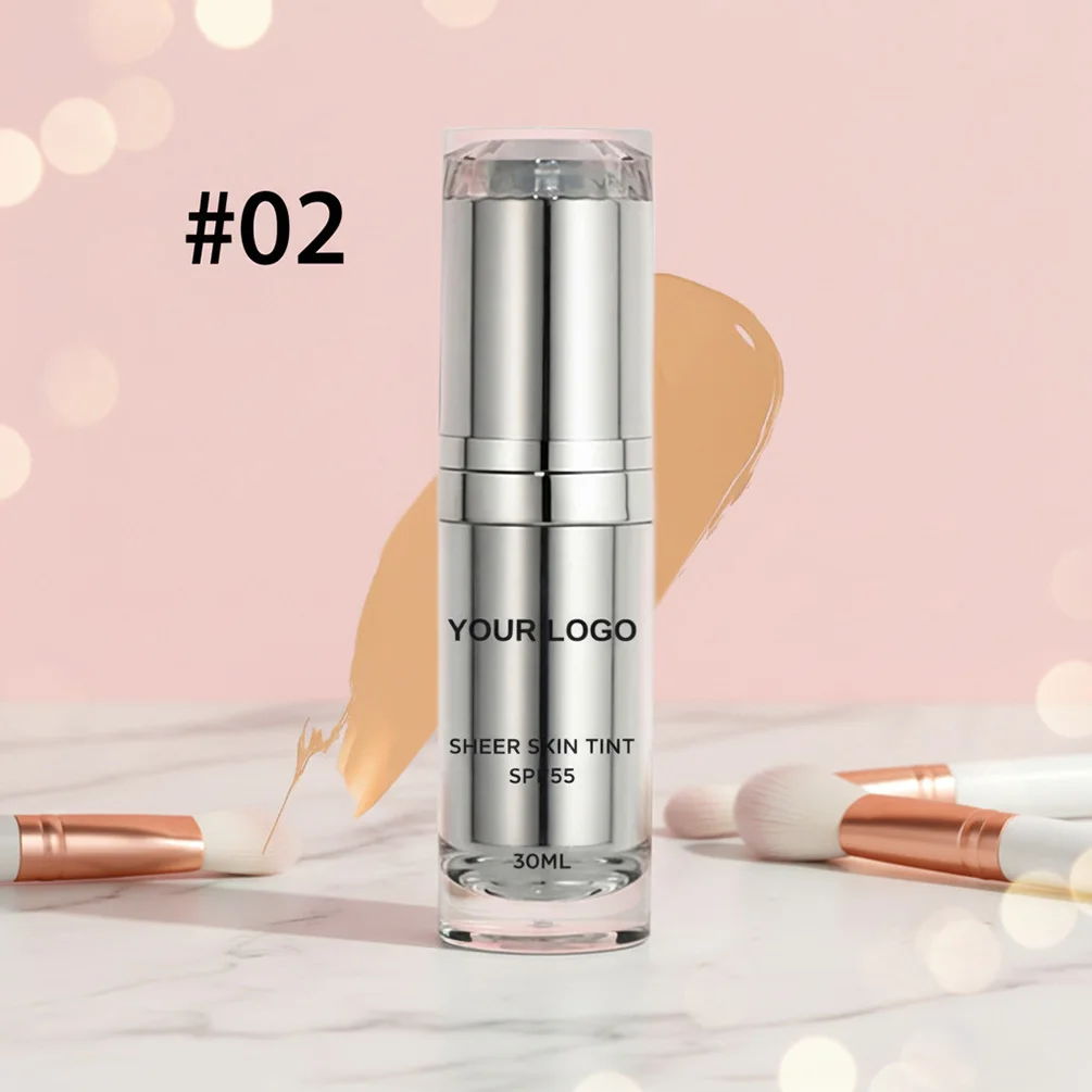 Private Label 30ml Sheer Skin Tint Custom Logo SPF55 Moisturizing Oil-control Even Out Skin Tone Brighten Private Label Makeup