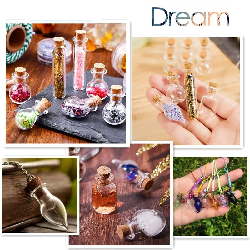 

10 шт., прозрачная стеклянная мини-бутылка с пробкой