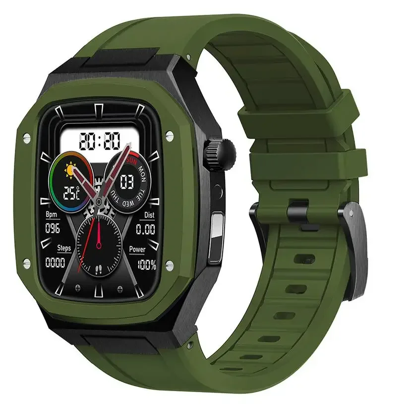 Luxury Metal Modification Kit Is Suitable for Apple Watch Se 8 7 6 5 4 44mm 45mm Rubber Sports Strap Metal Case for I Watch Band