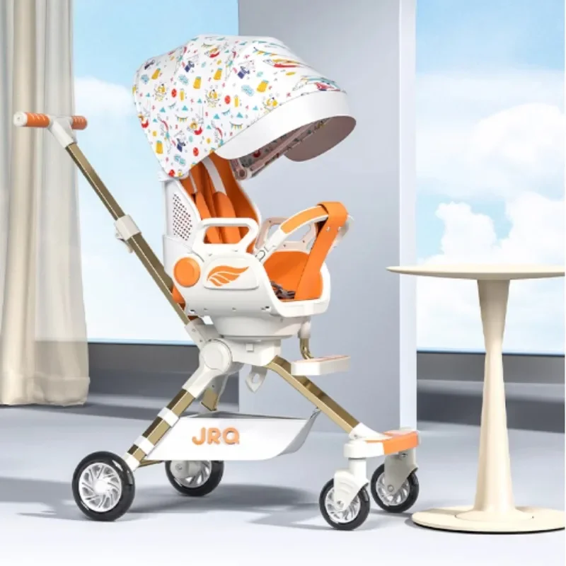 One Key Rotation Light Carts Can Sit Can Lie Down Portable Folding Pushchair, Two-way High Landscape Baby Stroller, Baby Trolley