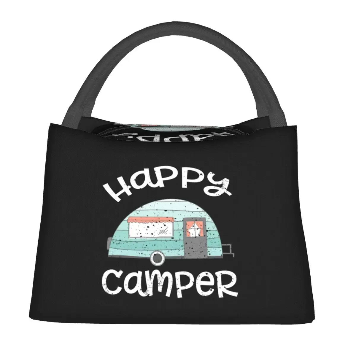 Happy Camper Retro Trailer RV Caravan Camping Lunch Bags Insulated Bento Box Resuable Lunch Tote Picnic Bags Cooler Thermal Bag