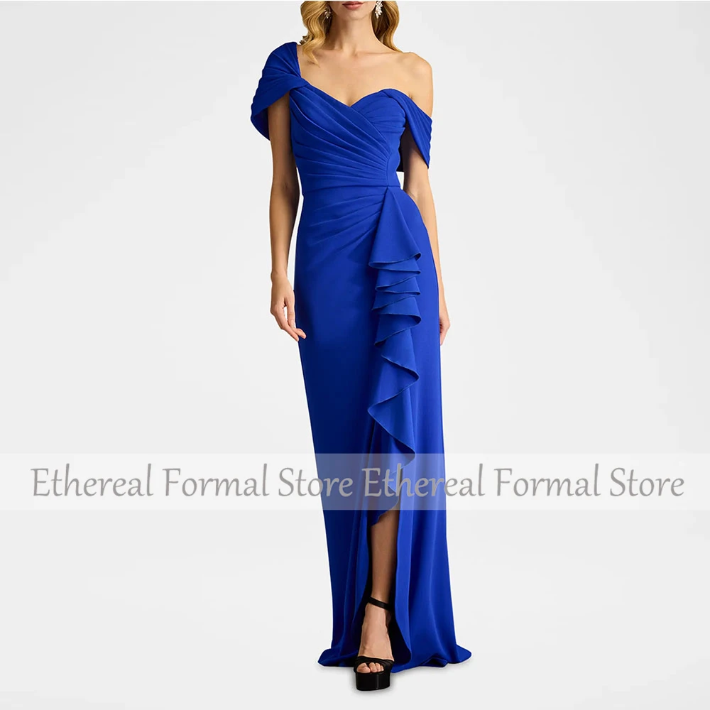 One-Shoulder-Abendkleid für Damen, Meerjungfrau, formelles Partykleid, Königsblau, bodenlang, Saudi-Kleid, ärmelloses Ballkleid