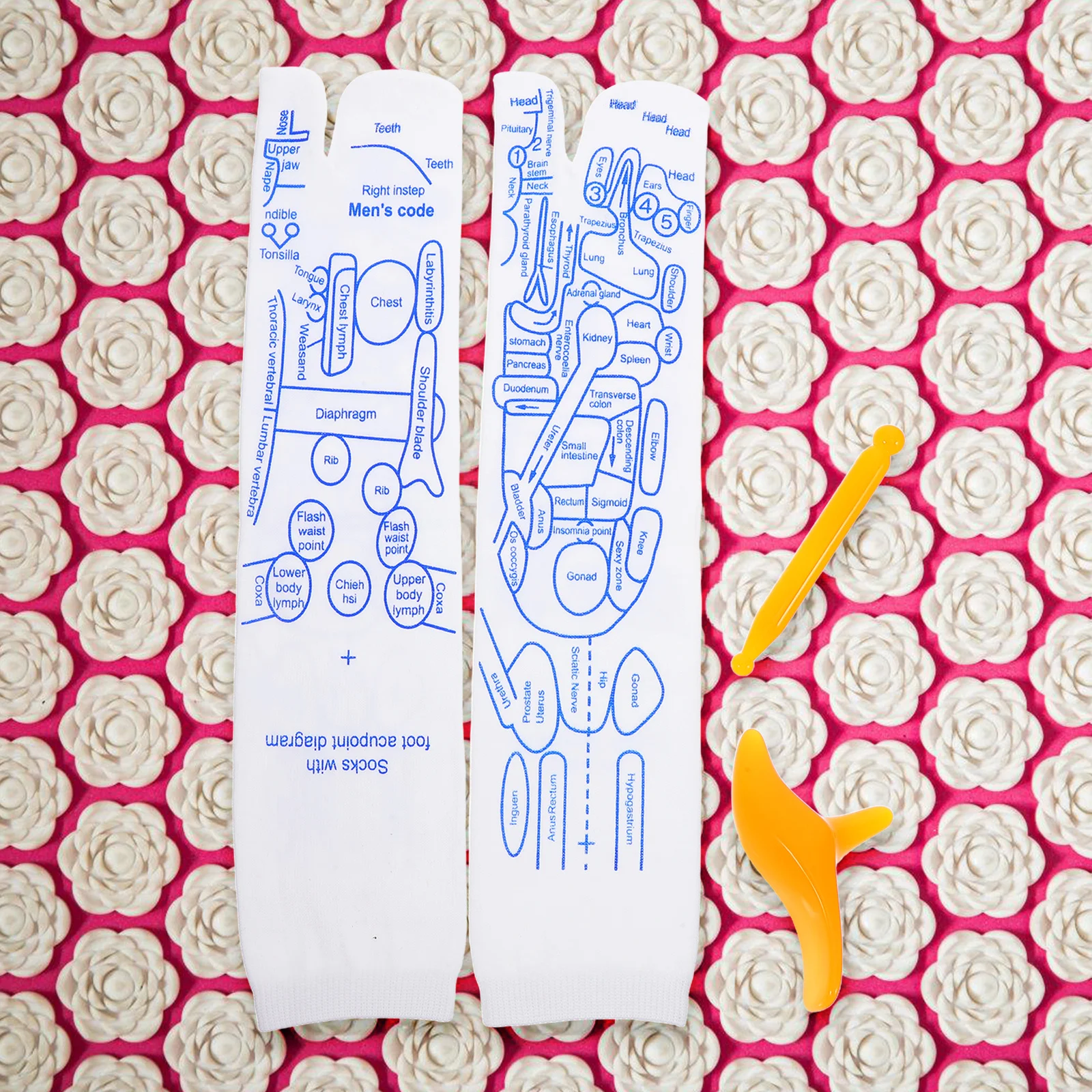 1 Zestaw Skarpet do Akupresury i Refleksologii z Narzędziami do Masażu Punktów Naciskowych na Stopy dla Terapii Meridianów, Wygodne i Możliwe do Prania