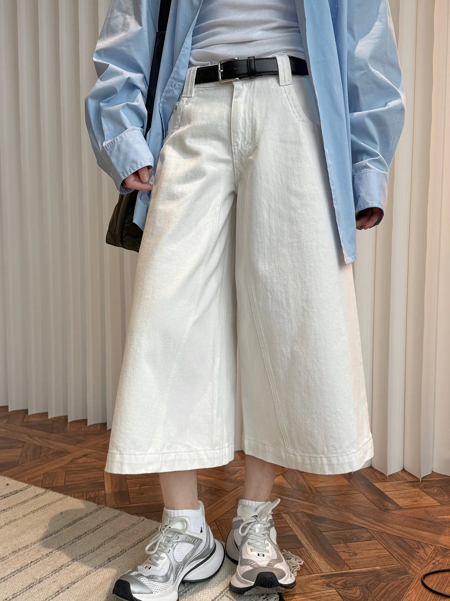 

Spring and summer women's casual solid color high waist loose wide leg jeans