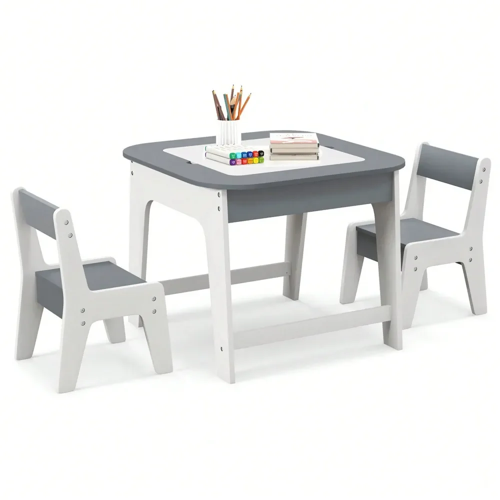 

Kids' Tables And Chairs Escritorio Para Niños3In1 Kids Wooden Table 2 Chairs Set W Storage Detachable Blackboard Drawing