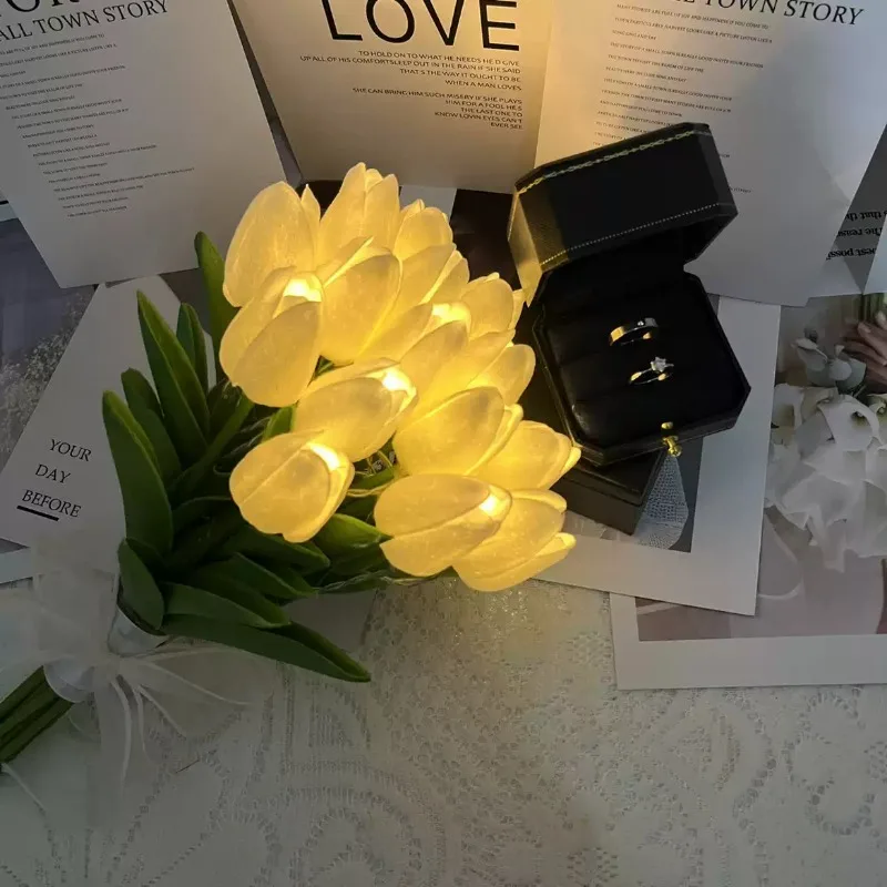 5/10pcs LED Tulips Artificial Flowers PU Tulip Fake Flower Bouquet Night Light for Home Garden Decoration Wedding Birthday Gift