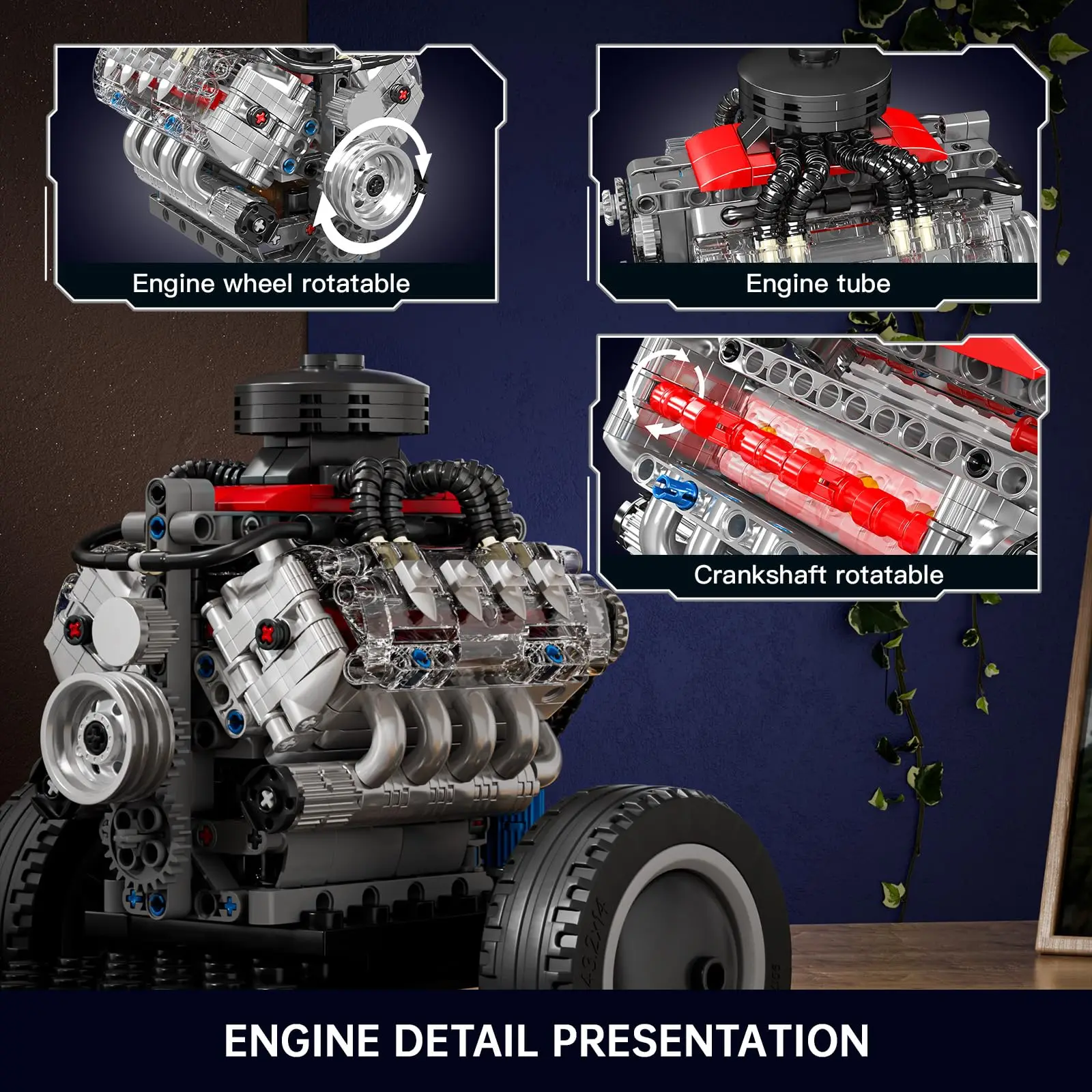 

Двигатель Supercar V8 Mold King 10171 | W16 и линейный 4-цилиндровый электродвигатель | Набор для сборки модели реплики двигателя (487 шт.)