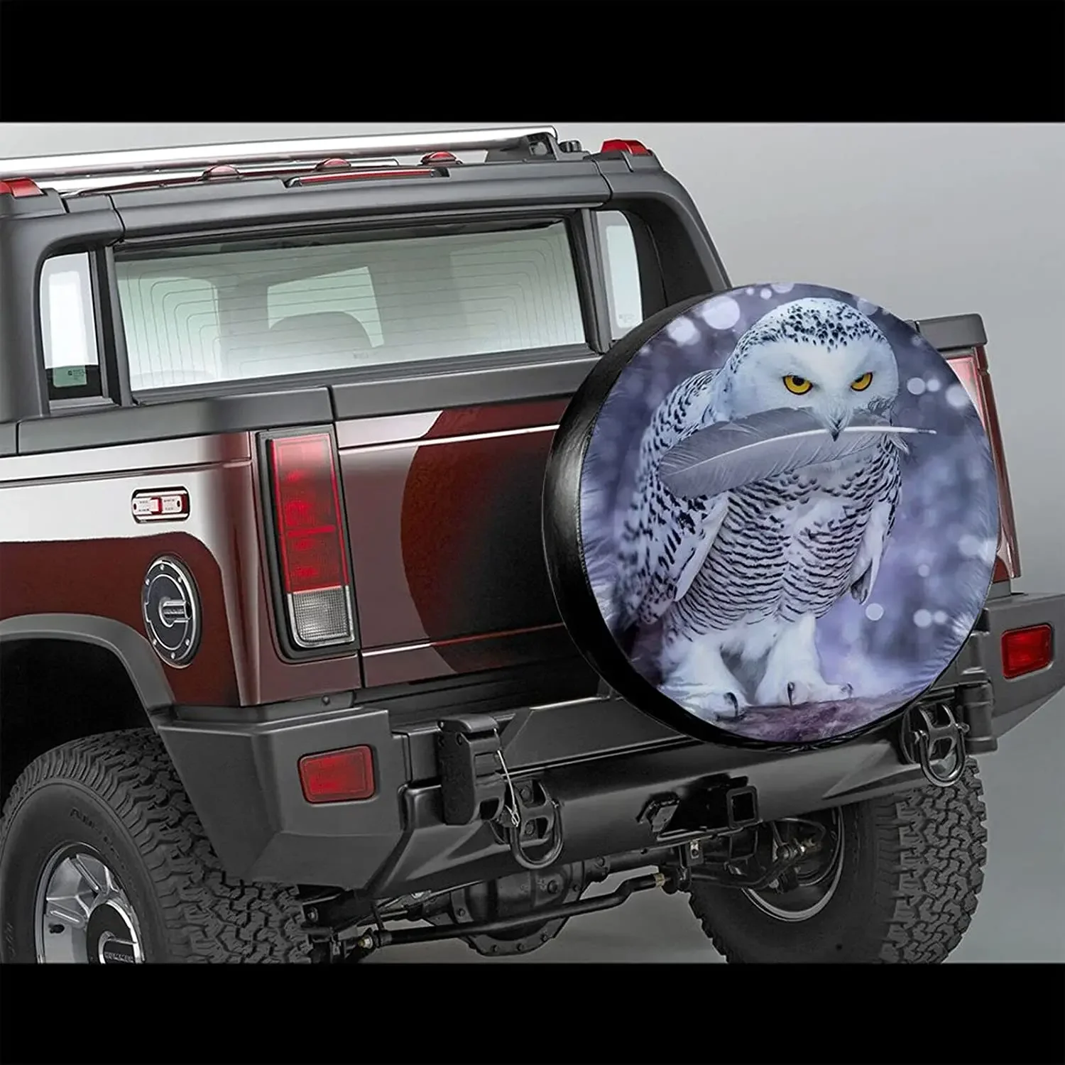 Delumie Snowy Owl Polyester rv Spare tire Covers Bling car Accessories for Women Universal Fit