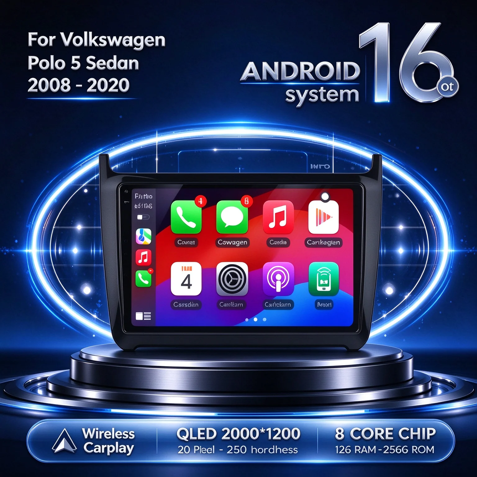 9inch Android 16 Car Radio  Carplay For Volkswagen Polo 5 Sedan 2008-2020 Multimedia Navigation 2K QLED Screen
