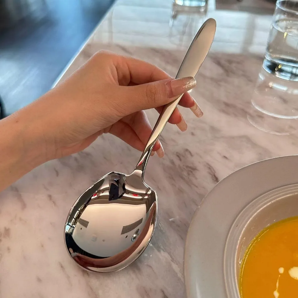 Long Handle Stainless Steel Serving Spoon Household Smooth Edges Large Size Ladle Polished Surface Tablespoons Restaurant